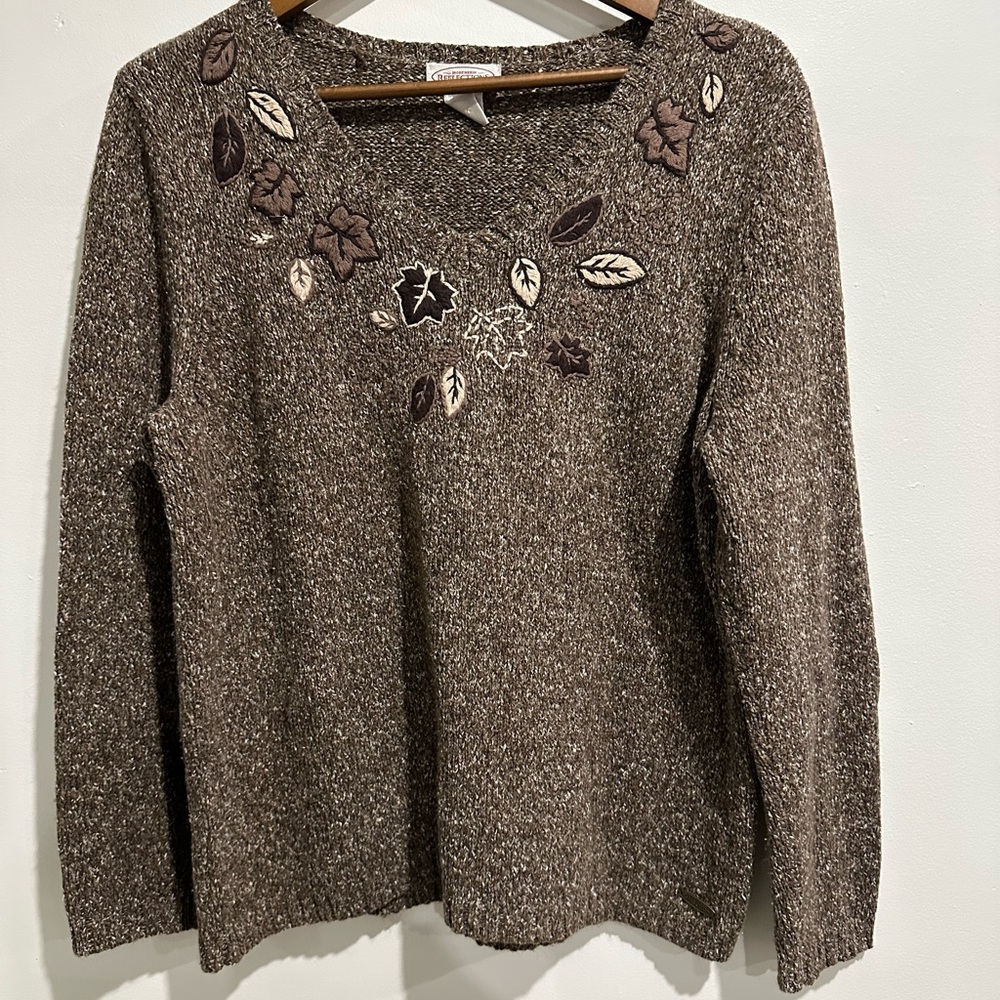 NORTHERN REFLCTIONS Embroidered Fall‎ Knit Cotton Blend VNeck Sweater Size XL